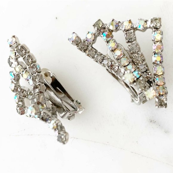 HOBE Vintage Clip On Aurora Borealis Fan Earrings - Picture 6 of 9